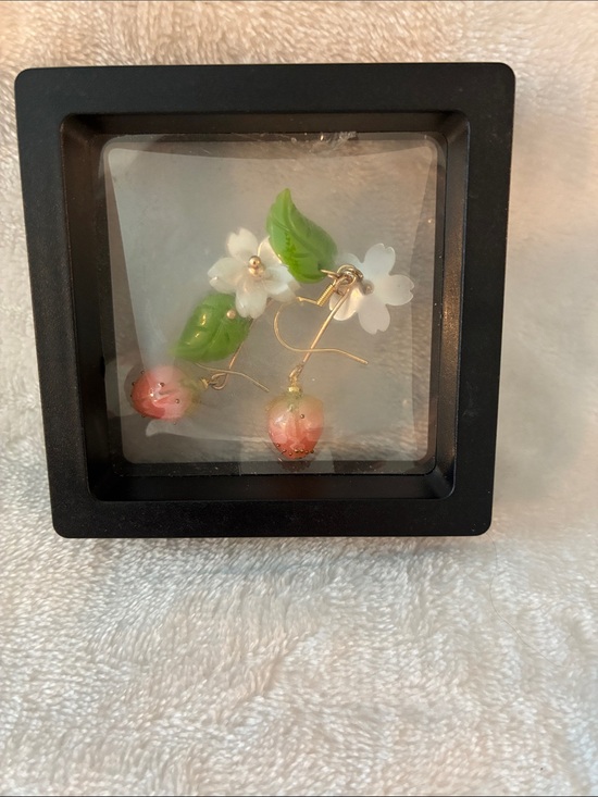 Othr Jewelry - Pink Cherry Blossom Drop Earrings with Green Leaves